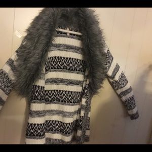 Black and White sweater with grey fur made by Red Camel , Size S. Nice sweater.